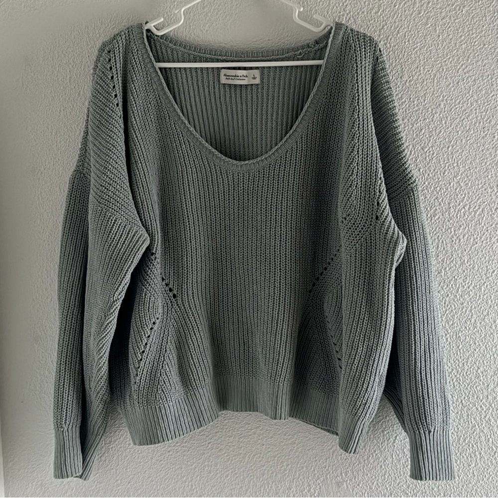 ABERCROMBIE & FITCH Womens Slouchy Cropped Knit Sweater Blue L